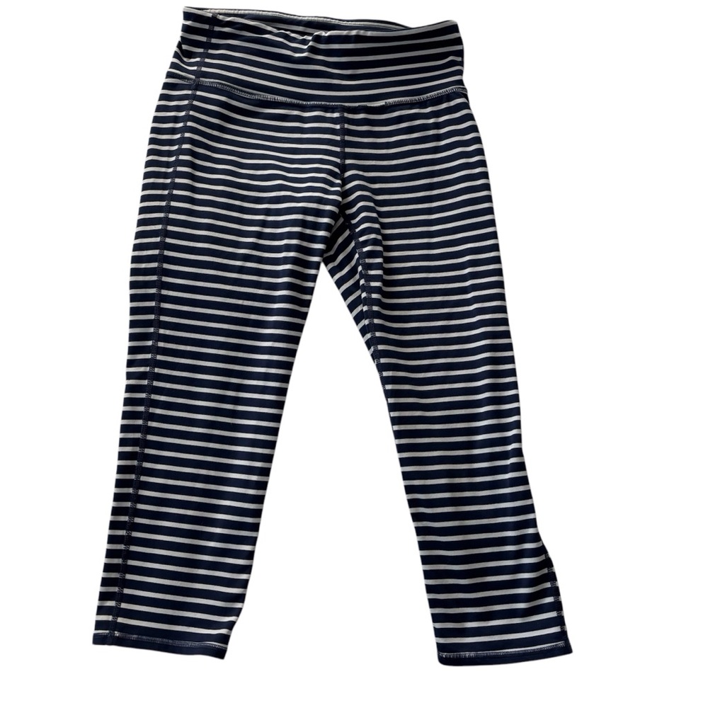 Athleta Capri Pants White/Navy Stripe Chaturanga with Inner Waist Pocket Small